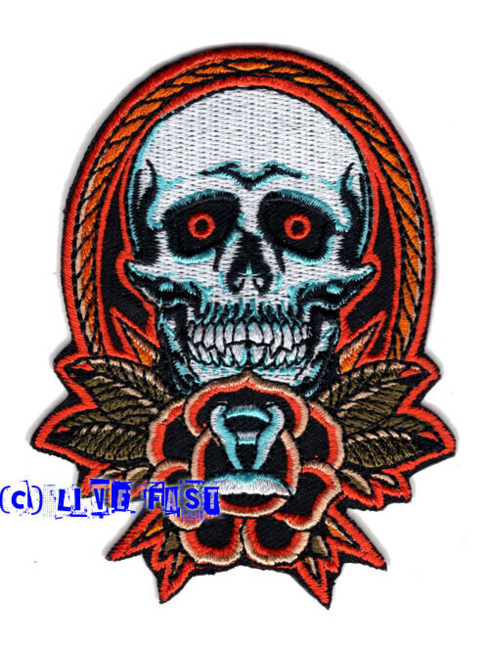 SKULL WITH ROSES PATCH embroidered skull patches, grim reaper patch, battle vest
